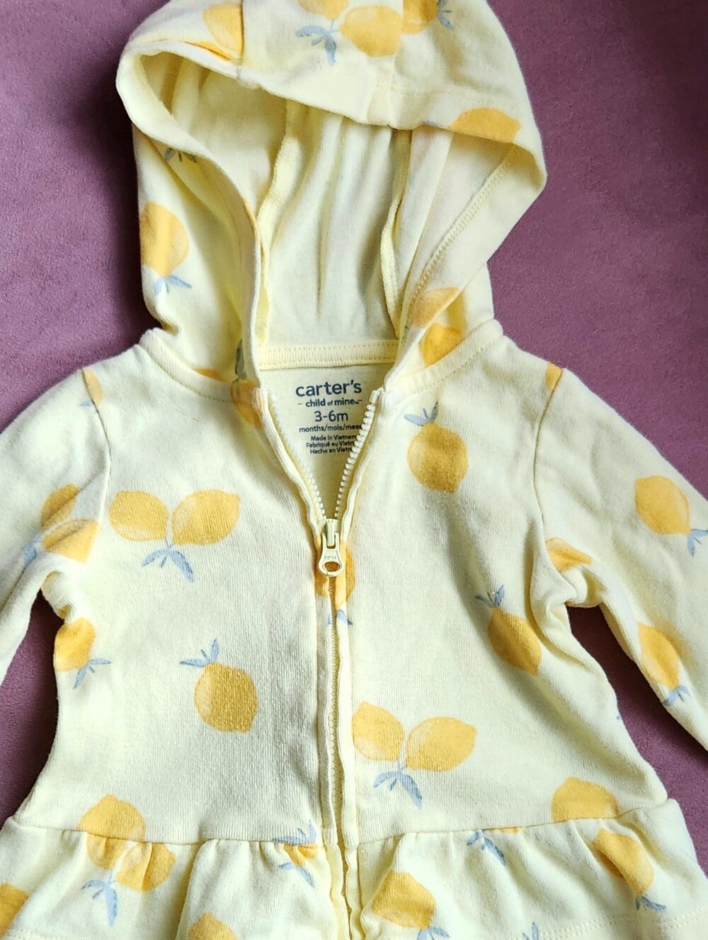 Carters, child of mine, Yellow Hooded Zip-Up Sweatshirt, Ruffled 3- 6 Months